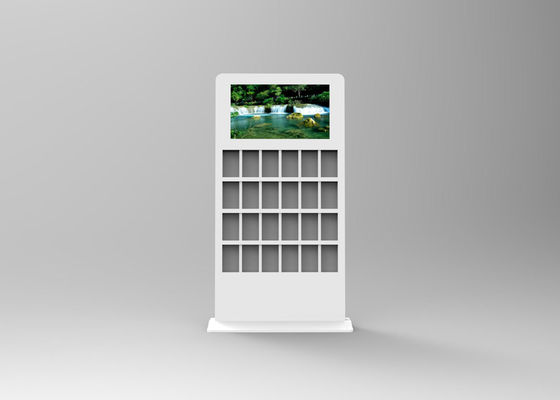AC240V 32-Zoll-weißer Farbeboden, der Kiosk LCD-digitaler Beschilderung mit Broschüren-Halter steht